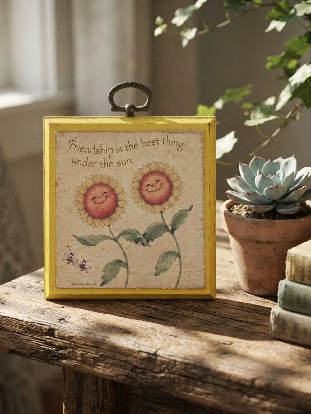 Vintage Hallmark Friendship Wall Plaque Smiling Sunflowers Yellow Mini Decor